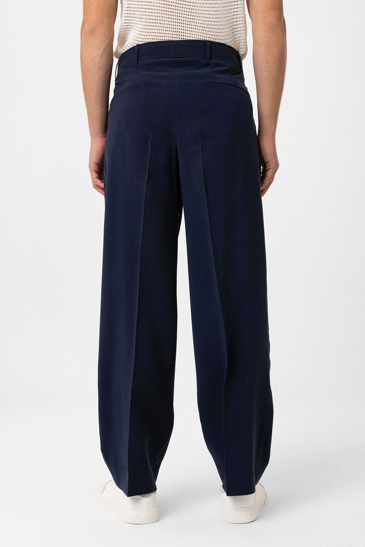 Antioch-Lacivert Modal Kumaş Relax Fit Kemerli Erkek Pantolon-Kumaş Pantolon-5-roqelvaxirum.shop