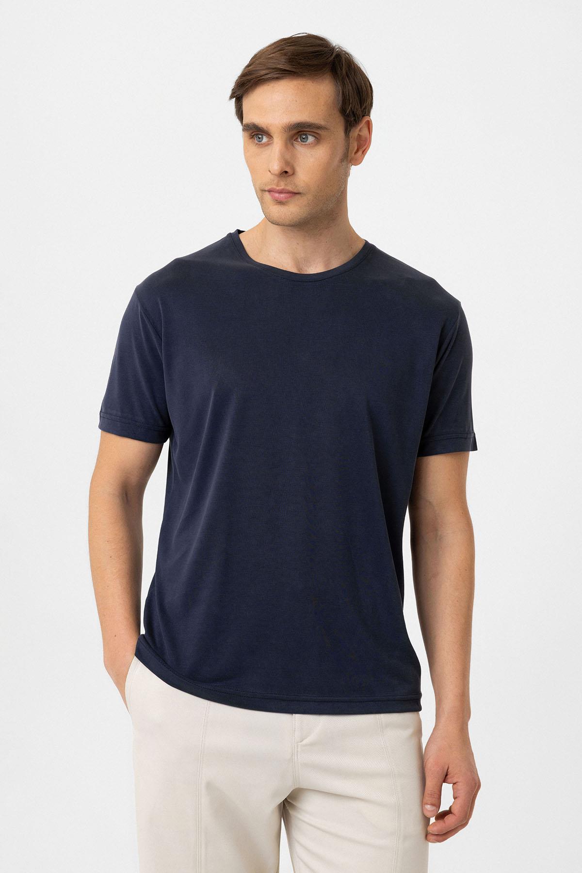 Antioch-Lacivert Regular Fit Modal Teknik Kumaş Erkek T Shirt-T-Shirts-1-roqelvaxirum.shop