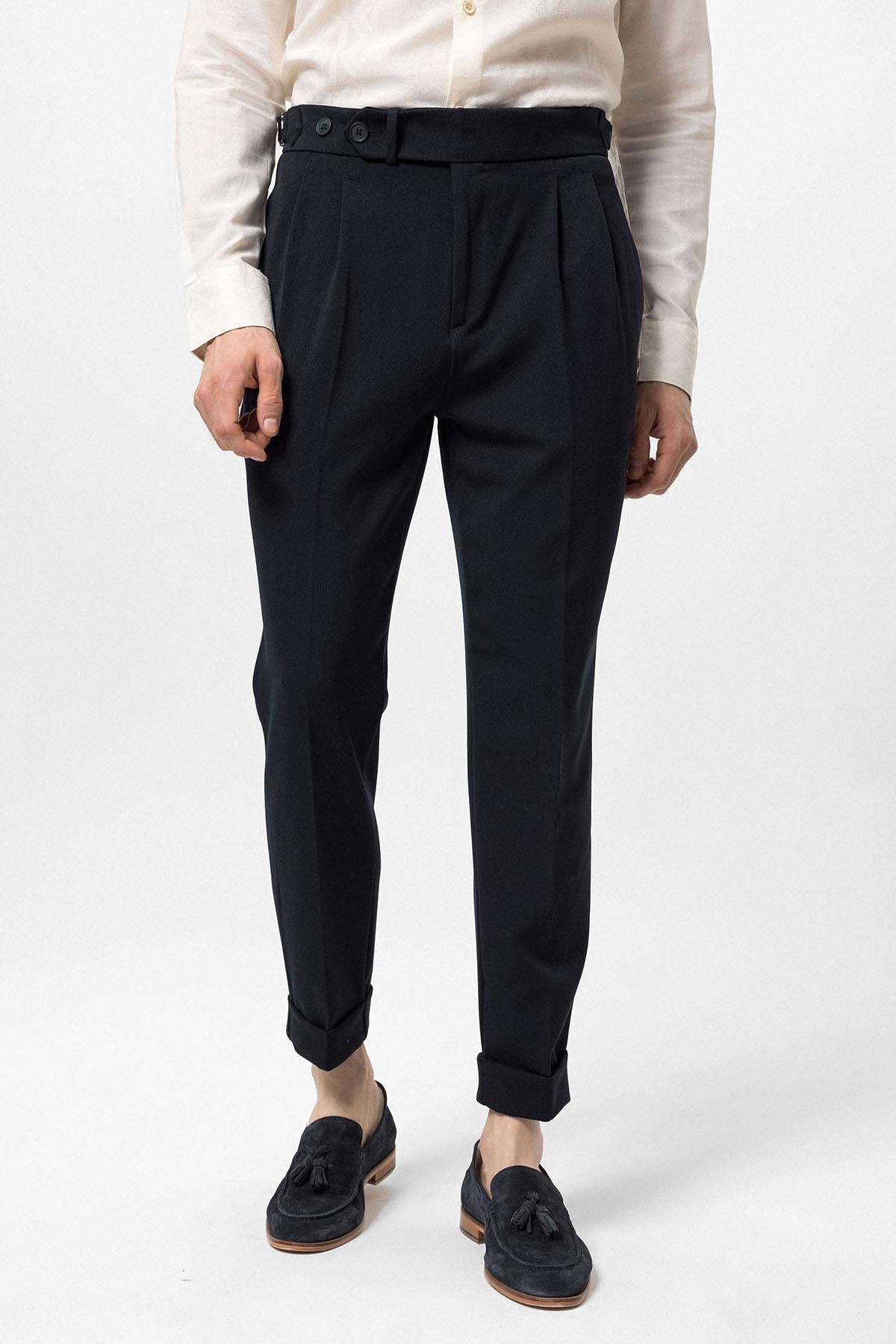 Antioch-Lacivert Yüksek Bel Pileli Carrot Fit Erkek Pantolon-Pantolon-2-roqelvaxirum.shop