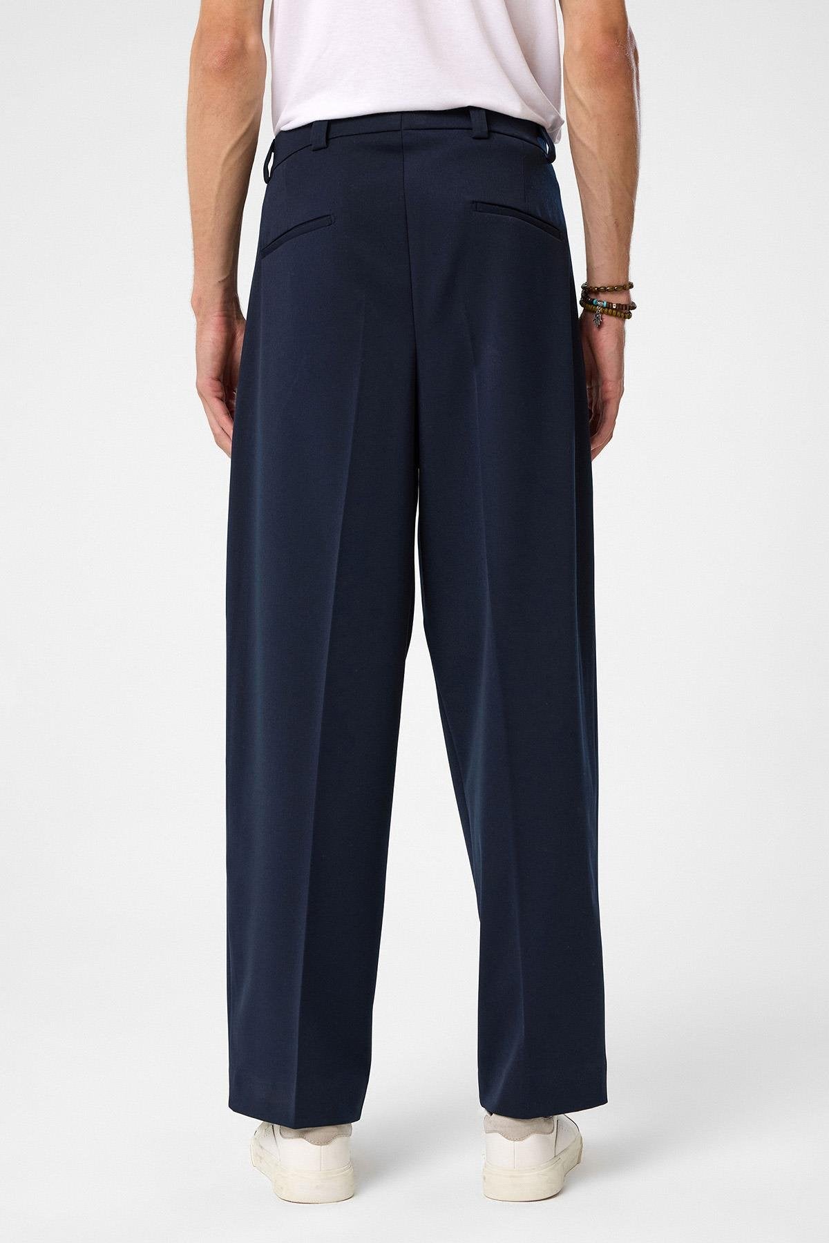 Antioch-Lacivert Yüksel Bel Relax Fit Pileli Erkek Pantolon-Kumaş Pantolon-4-roqelvaxirum.shop