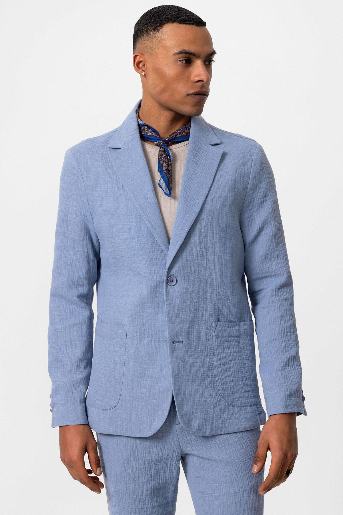 Antioch-Mavi Astarsız Torba Cepli Erkek Blazer Ceket-Blazer Ceket-1-roqelvaxirum.shop