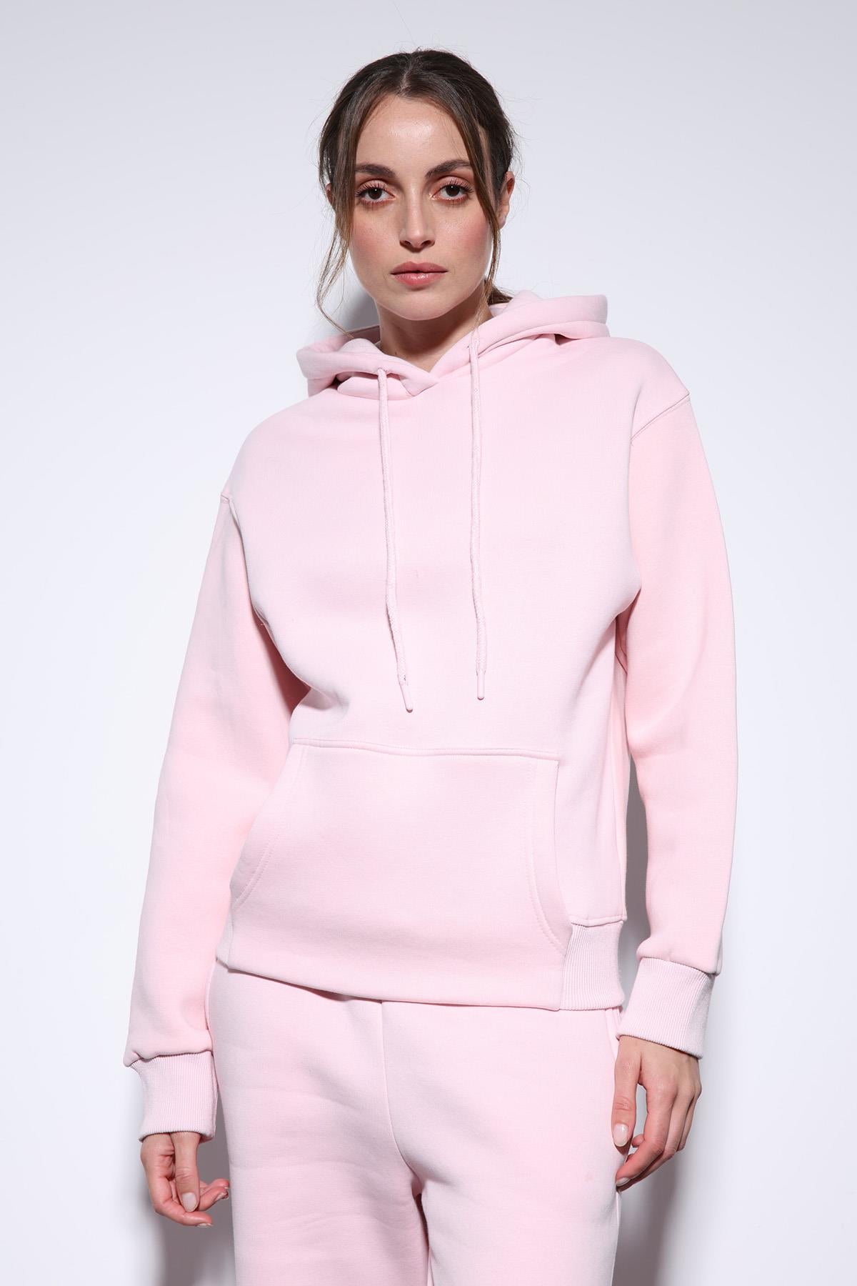Antioch-Pembe Kapüşonlu Basic Kadın Sweatshirt-Sweatshirt-4-roqelvaxirum.shop