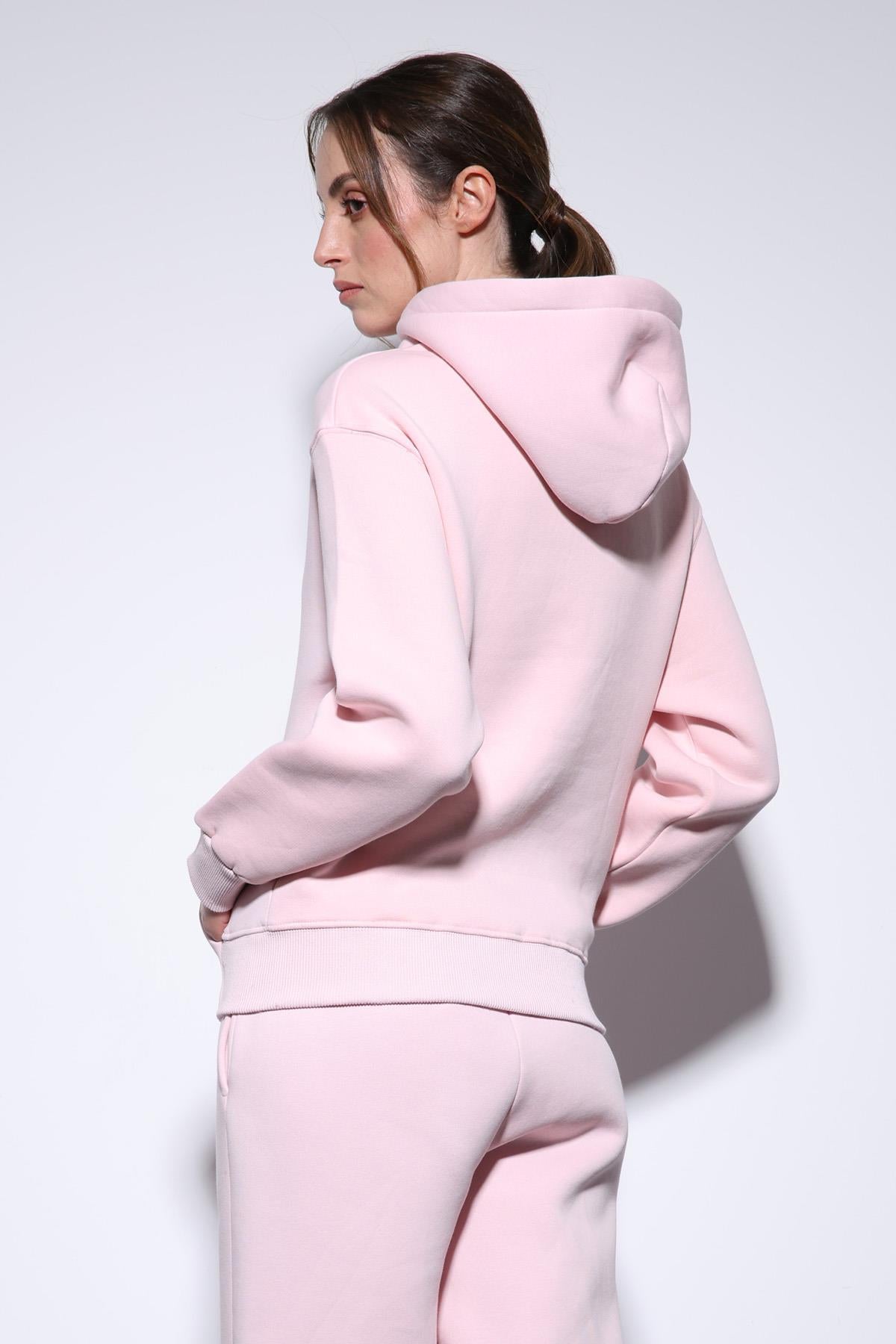 Antioch-Pembe Kapüşonlu Basic Kadın Sweatshirt-Sweatshirt-6-roqelvaxirum.shop