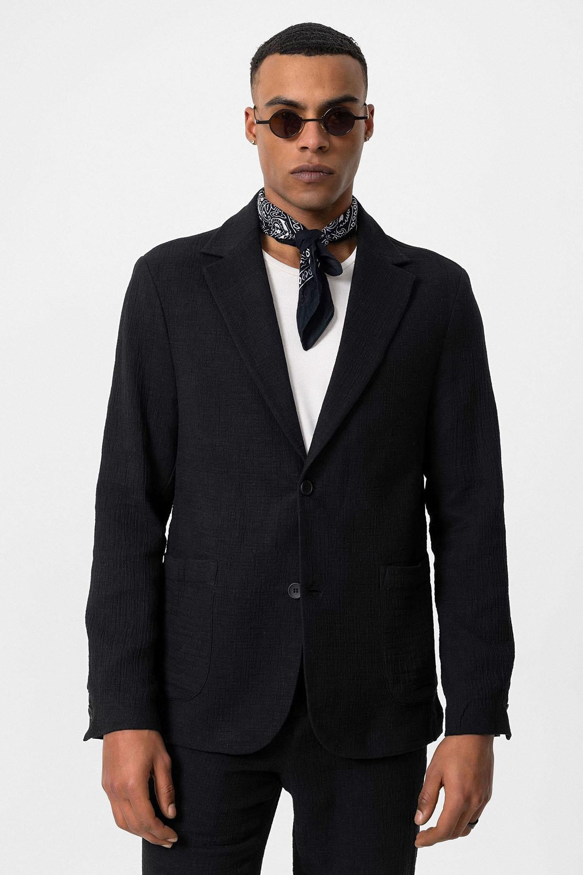 Antioch-Siyah Astarsız Torba Cepli Erkek Blazer Ceket-Ceket-2-roqelvaxirum.shop