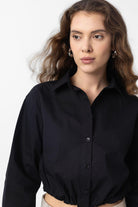 Antioch-Siyah Crop Poplin Kadın Gömlek-Gömlek-3-roqelvaxirum.shop