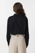 Antioch-Siyah Crop Poplin Kadın Gömlek-Gömlek-4-roqelvaxirum.shop