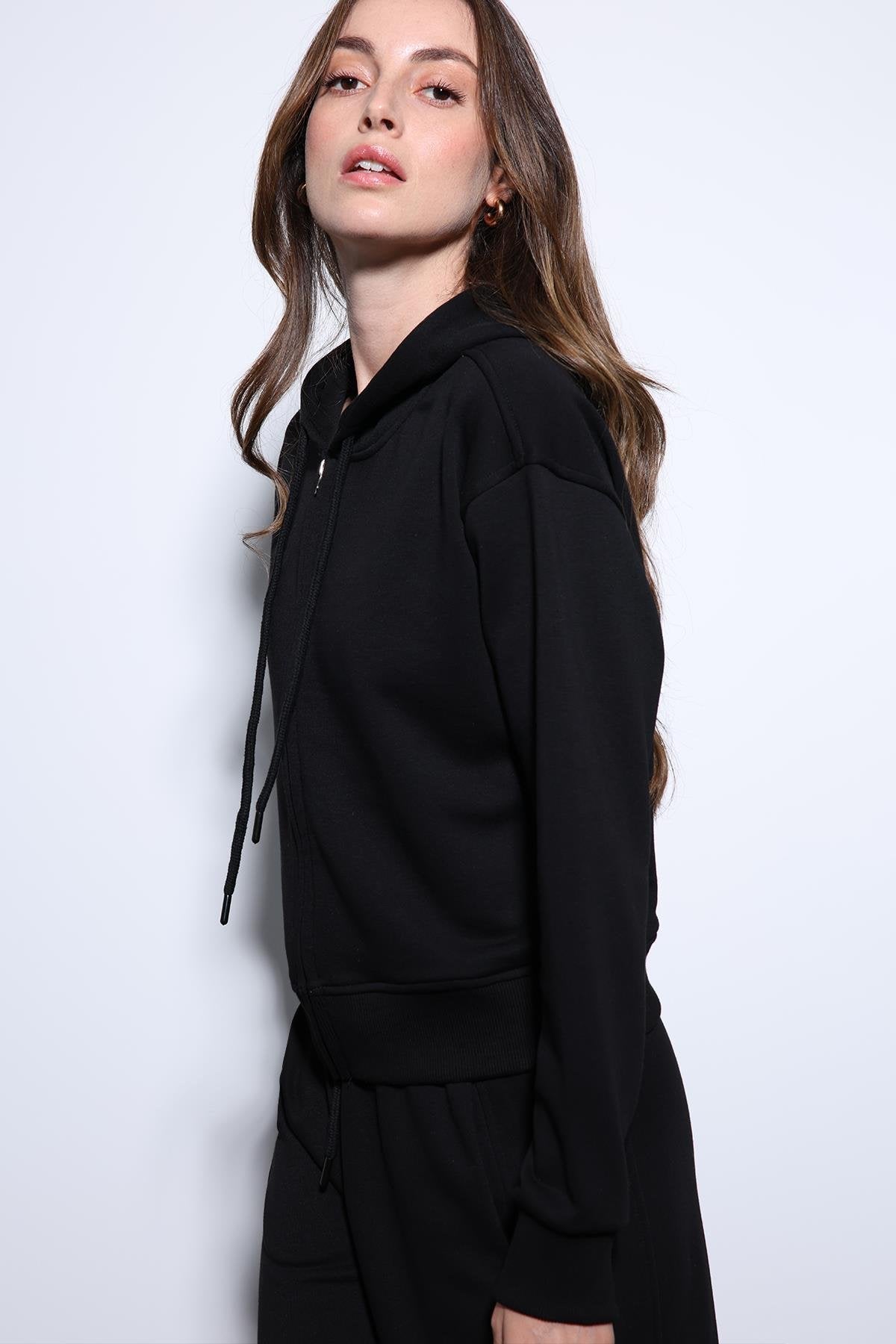 Antioch-Antioch Siyah Kapüşonlu Kadın Sweatshirt-Sweatshirt-2-roqelvaxirum.shop