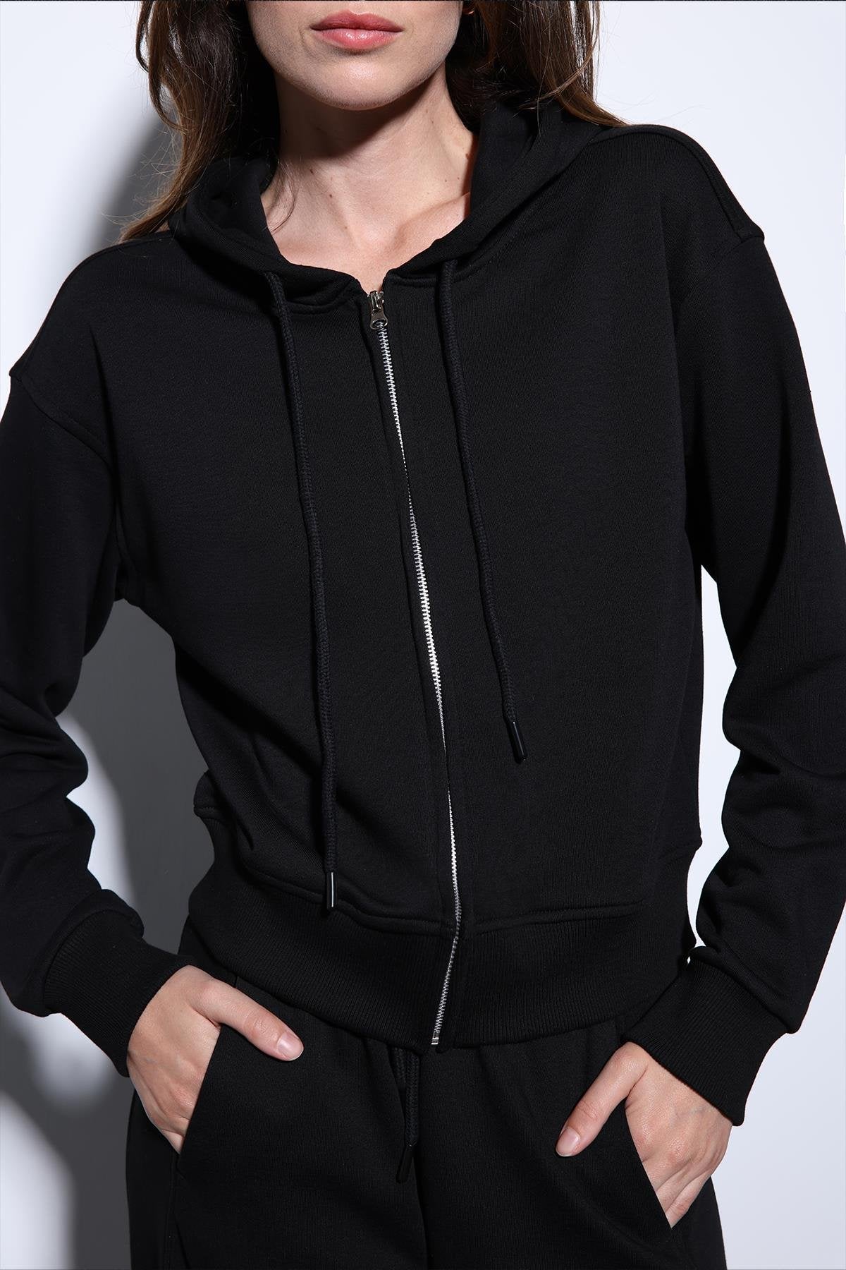 Antioch-Antioch Siyah Kapüşonlu Kadın Sweatshirt-Sweatshirt-4-roqelvaxirum.shop