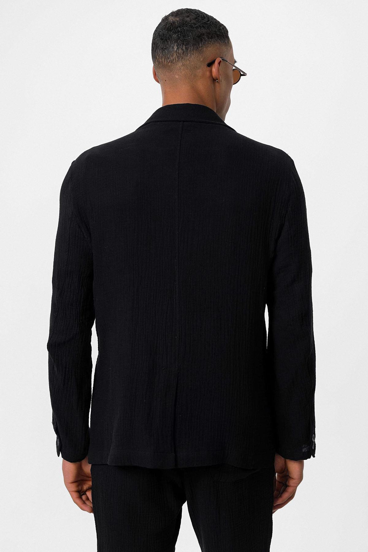 Antioch-Siyah Kruvaze Kapama Astarsız Erkek Blazer Ceket-Blazer Ceket-6-roqelvaxirum.shop