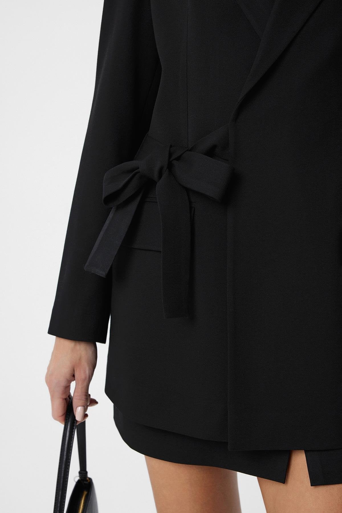 Antioch-Siyah Kuşaklı Kadın Blazer-Blazer Ceket-4-roqelvaxirum.shop