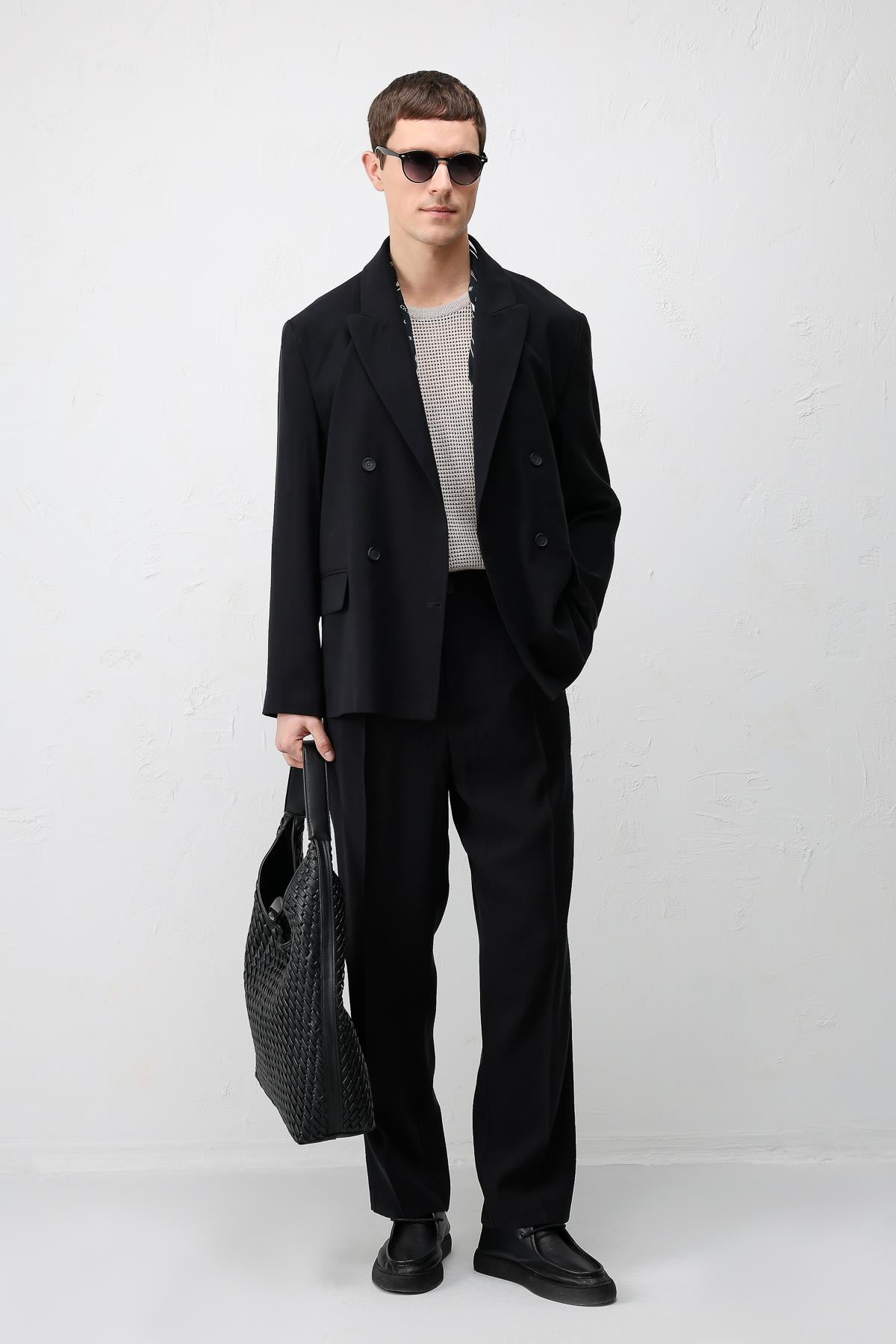 Antioch Siyah Modal Karışımlı Relaxed Fit Erkek Blazer Ceket