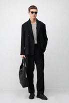 Antioch Siyah Modal Karışımlı Relaxed Fit Erkek Blazer Ceket