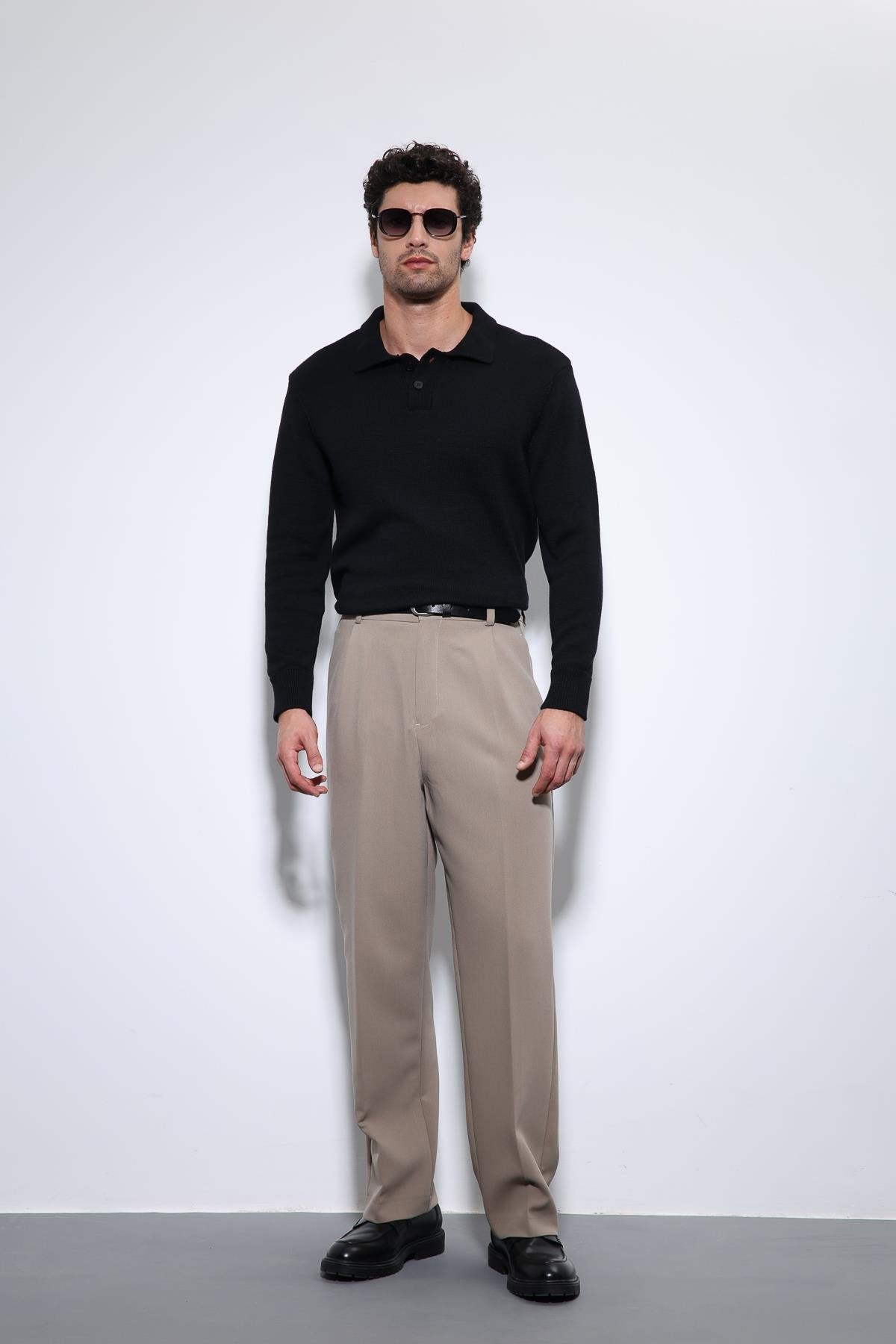 Antioch-Siyah Polo Yaka Basic Erkek Kazak-Kazak-2-roqelvaxirum.shop
