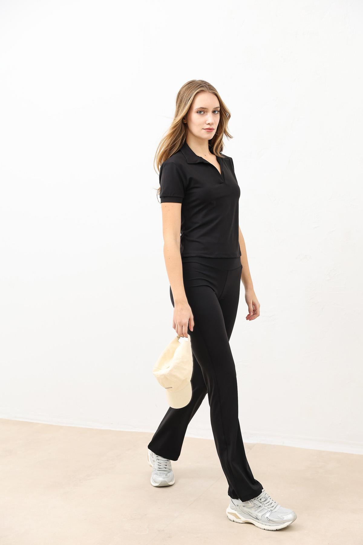 Antioch Siyah Polo Yaka Kadın T-Shirt