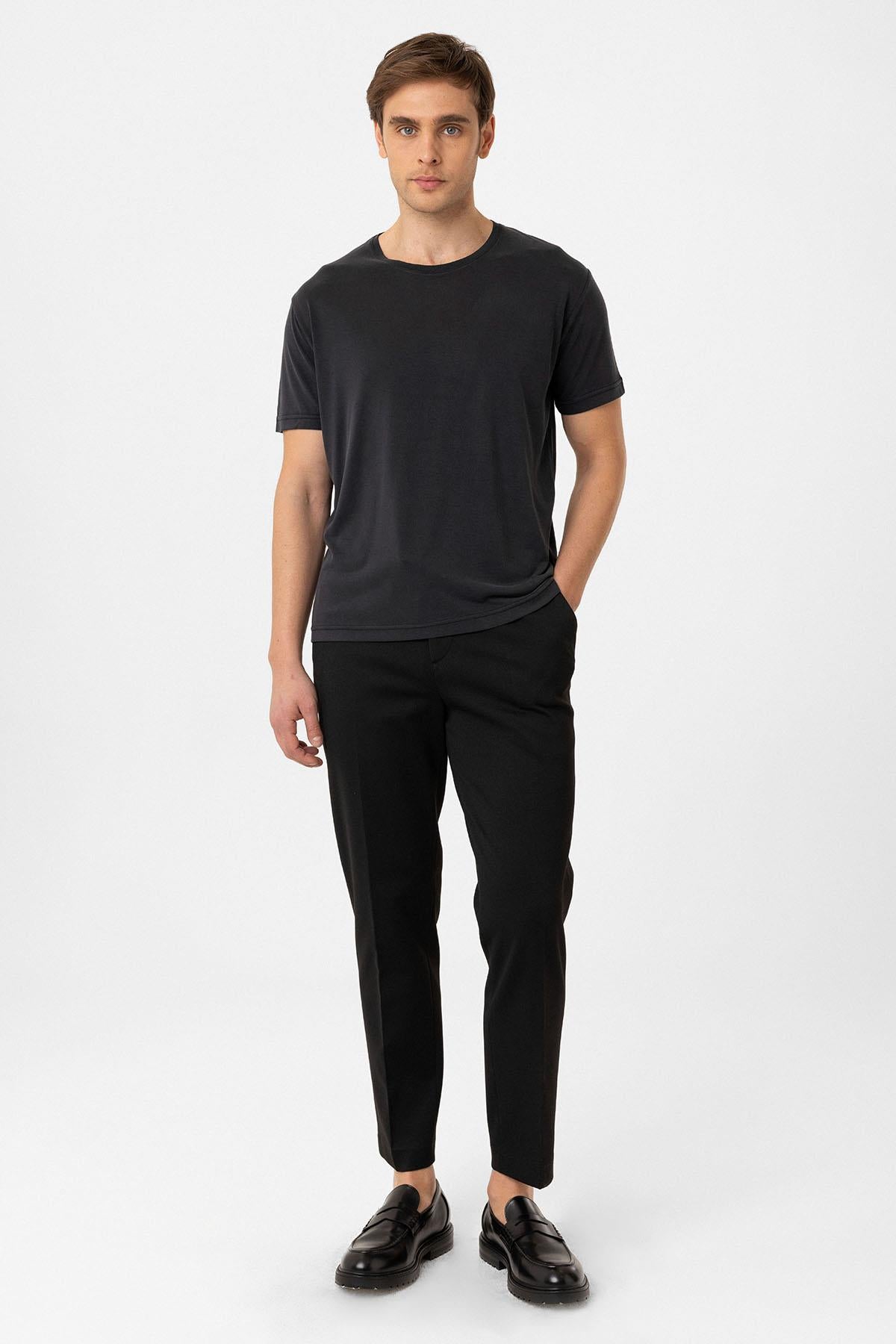 Antioch-Siyah Regular Fit Modal Teknik Kumaş Erkek T Shirt-T-Shirts-2-roqelvaxirum.shop