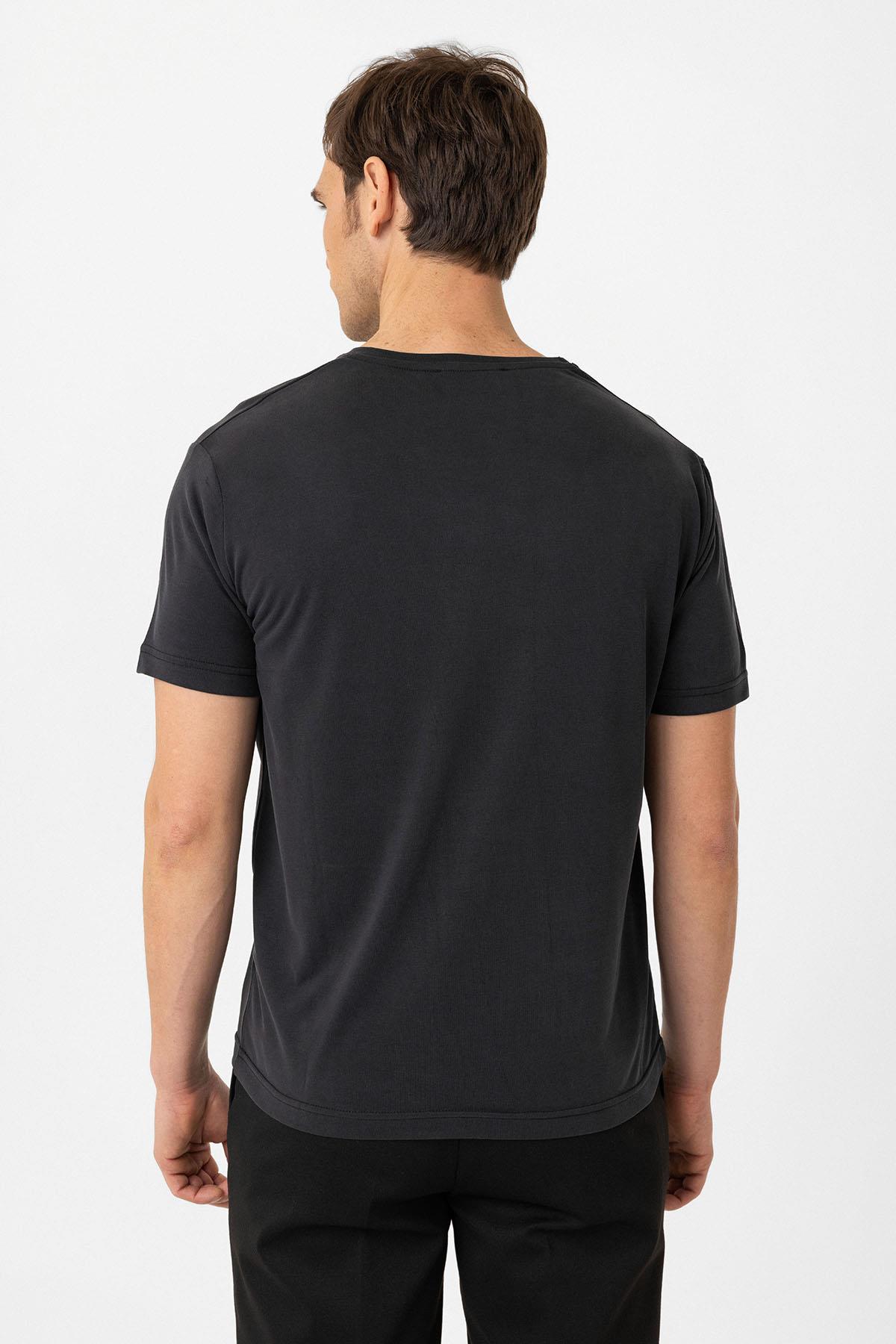 Antioch-Siyah Regular Fit Modal Teknik Kumaş Erkek T Shirt-T-Shirts-5-roqelvaxirum.shop