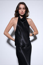 Antioch-Antioch Siyah Saten Halter Kadın Top-Top-3-roqelvaxirum.shop