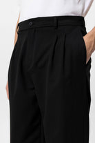 Antioch-Siyah Yüksek Bel Pileli Rahat Kalıp Erkek Pantolon-Kumaş Pantolon-5-roqelvaxirum.shop