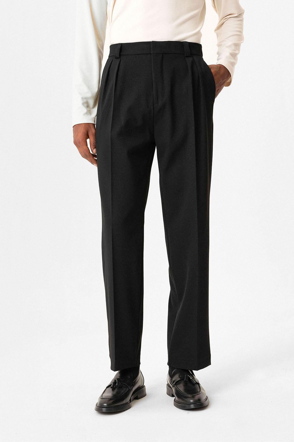 Antioch-Siyah Yüksek Bel Pileli Relaxed Fit Baggy Erkek Pantolon-Pantolon-2-roqelvaxirum.shop