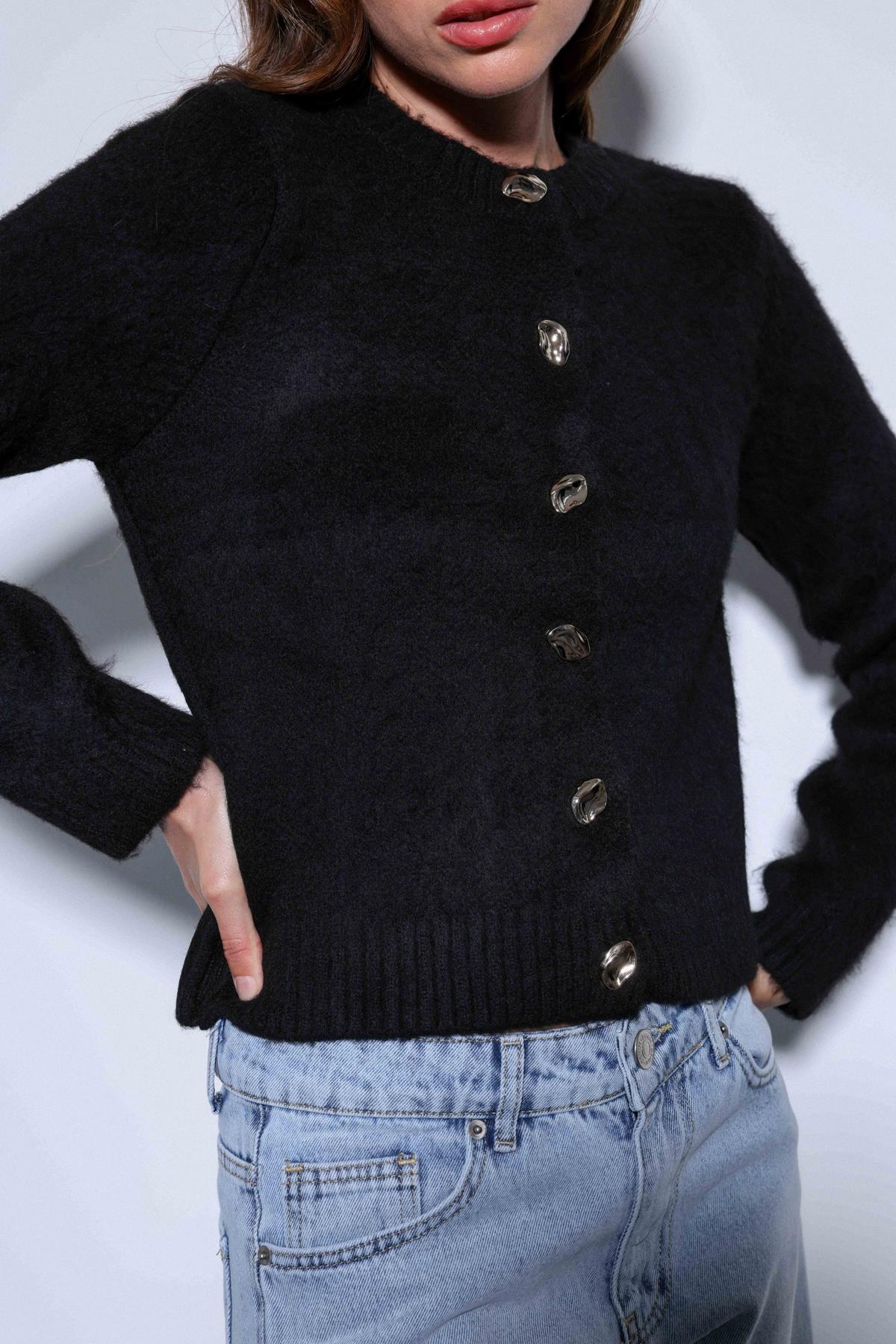 Antioch-Antioch Siyah Yumuşak Dokulu Kadın Hırka-Hırka-3-roqelvaxirum.shop