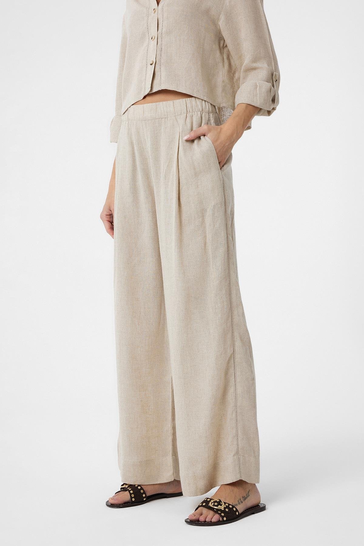 Antioch-Taş Şerit Detaylı Kadın Pantolon-Kumaş Pantolon-1-roqelvaxirum.shop