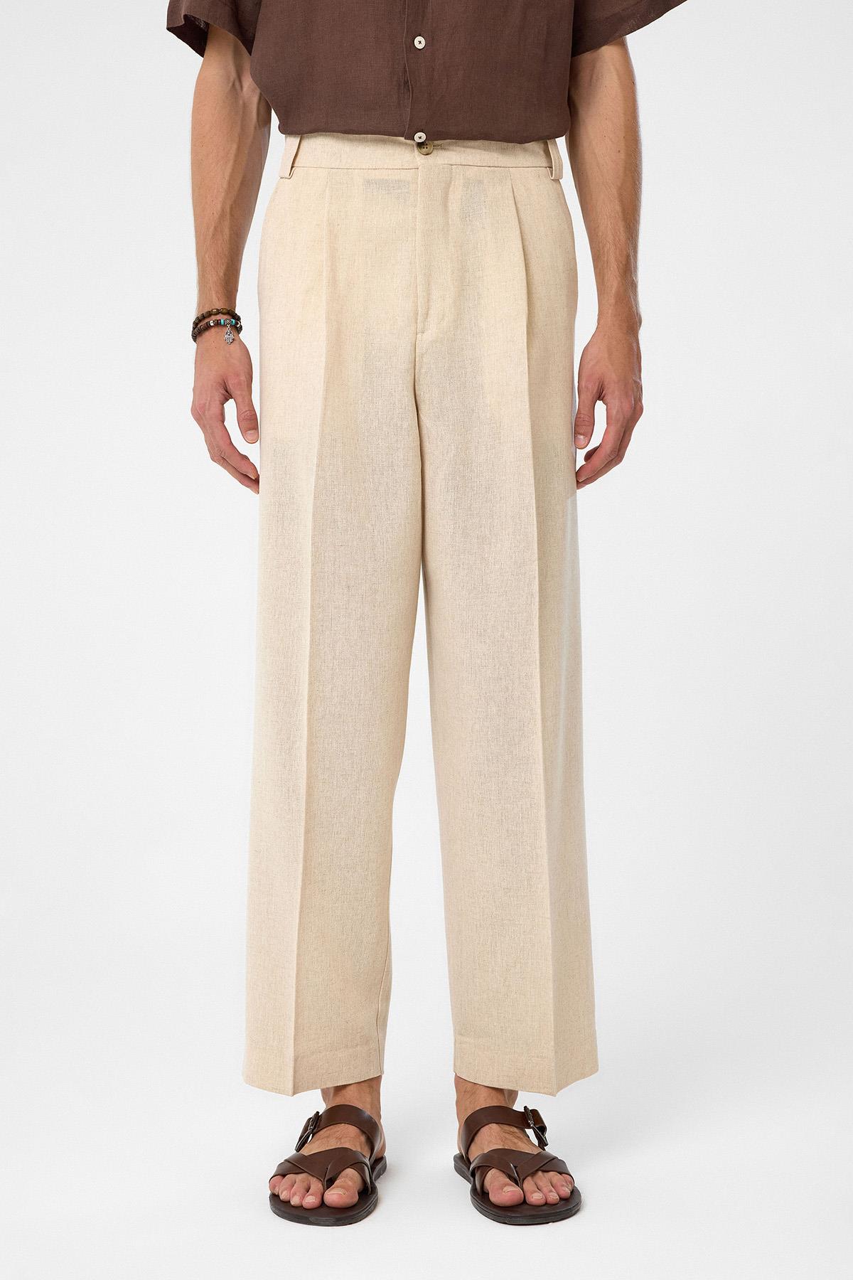 Antioch-Taş Yüksek Bel Pileli Relax Fit Erkek Pantolon-Kumaş Pantolon-1-roqelvaxirum.shop