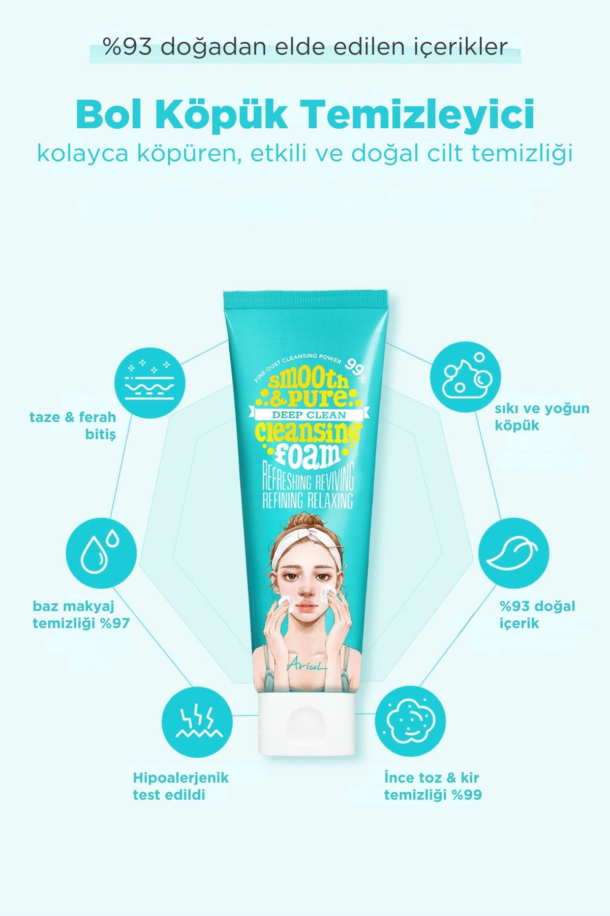 Ariul Smooth & Pure Deep Clean Cleansing Foam 80Ml - Bitki Özlü Arındırıcı Doğal Cilt Temizleme Köpüğü
