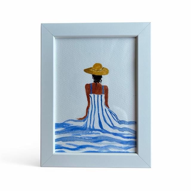 Art Projects-Blue Siesta Figürlü Suluboya El Yapımı Çerçeveli Resim-Resim-1-roqelvaxirum.shop
