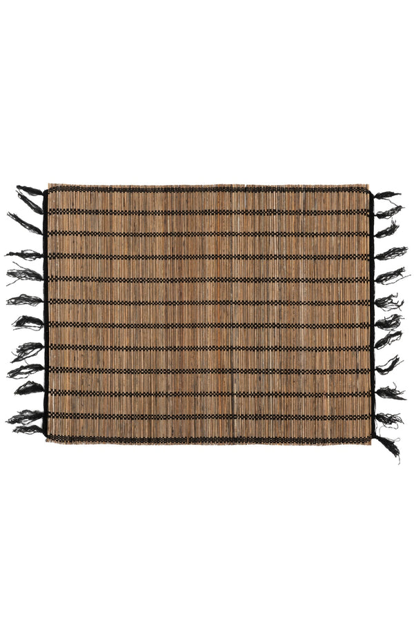 Amerikan Servis Naturel Rattan Siyah Dikişli