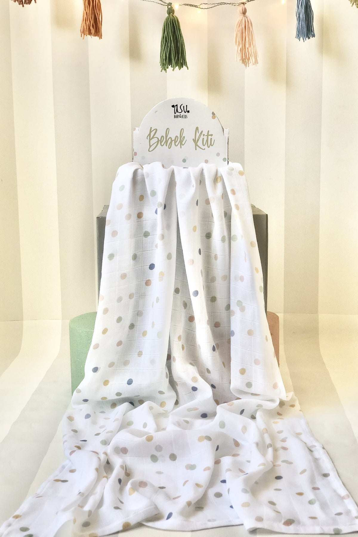 Asu Baby&Kids Pastel Mix&Match 3'Lü Organik Bambu Pamuk Müslin Memphis-Dot-Rainbow