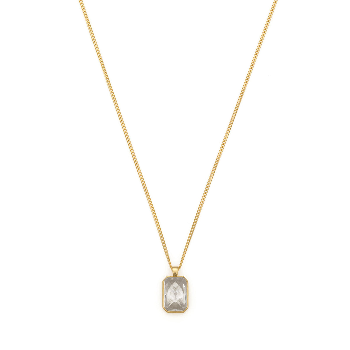White Baguette Necklace In Gold