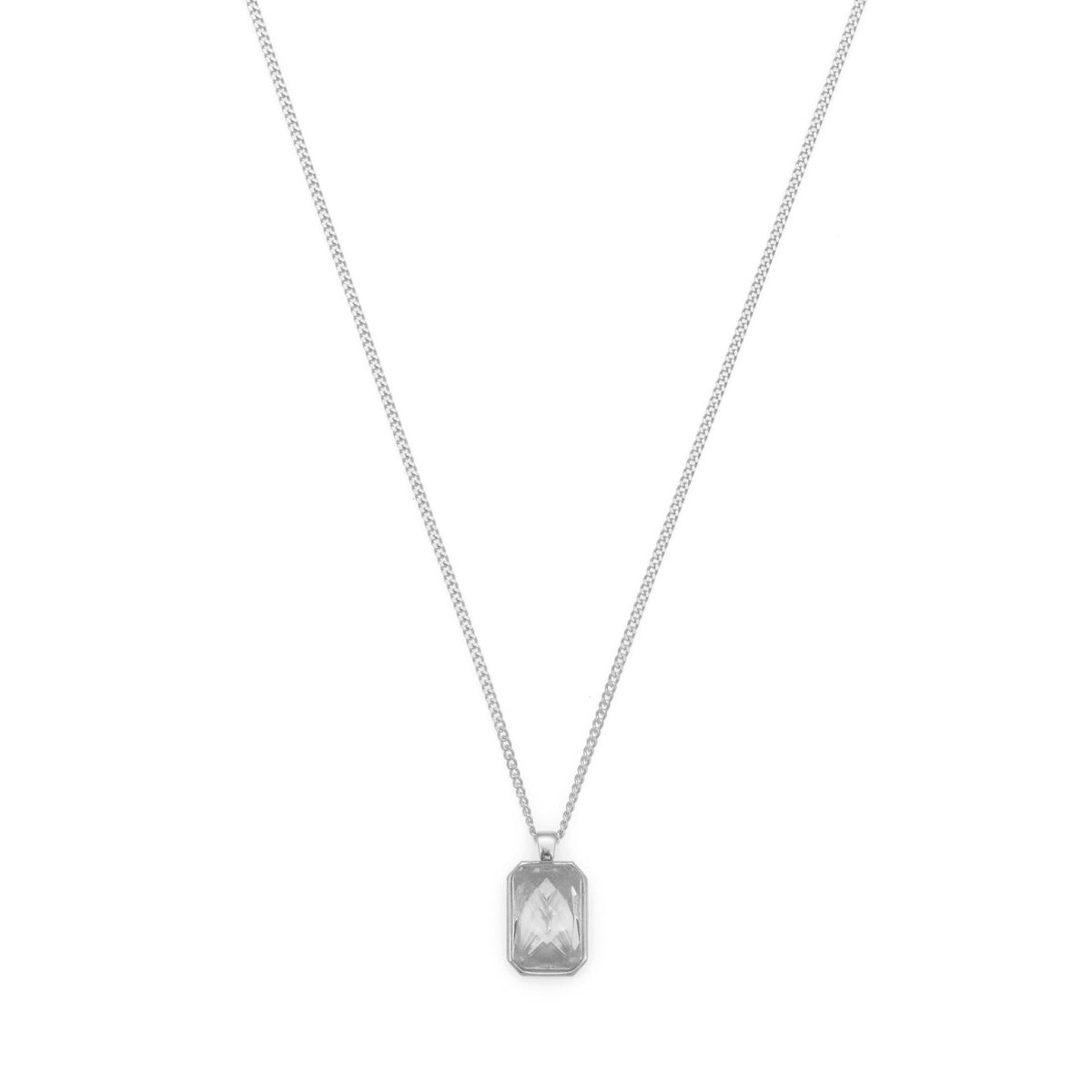 White Baguette Necklace In Silver