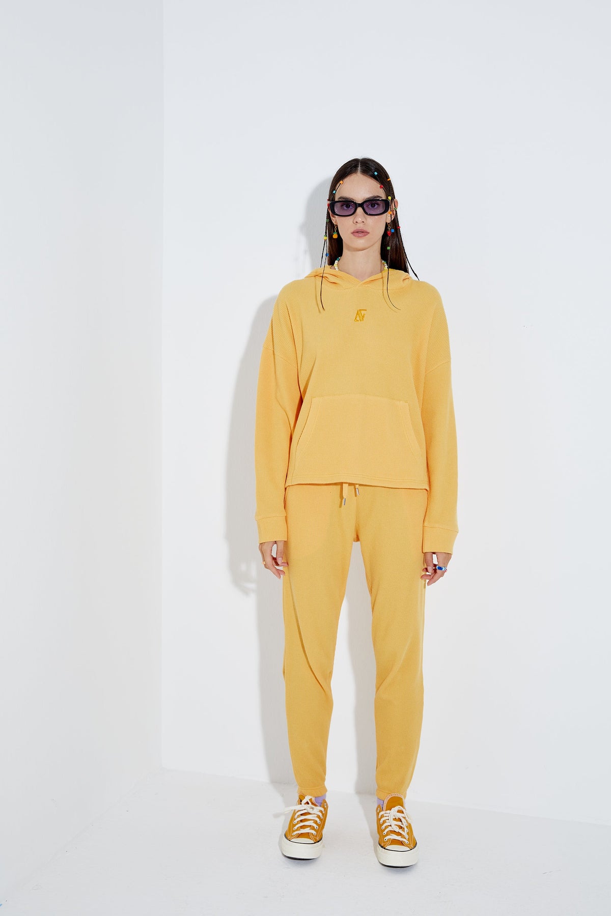 Waffle Oversize Sweatshirt - Sarı
