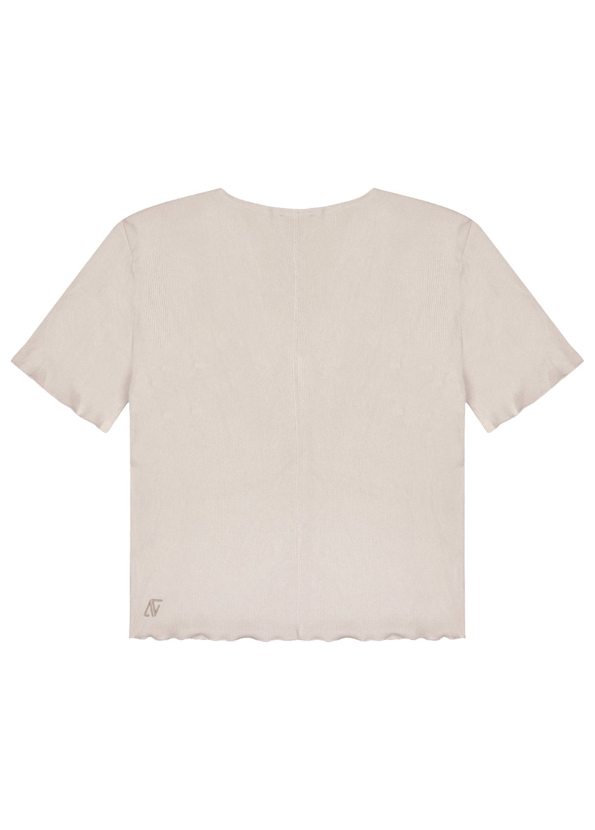 Bej V Yaka Pamuklu Ribana T-Shirt