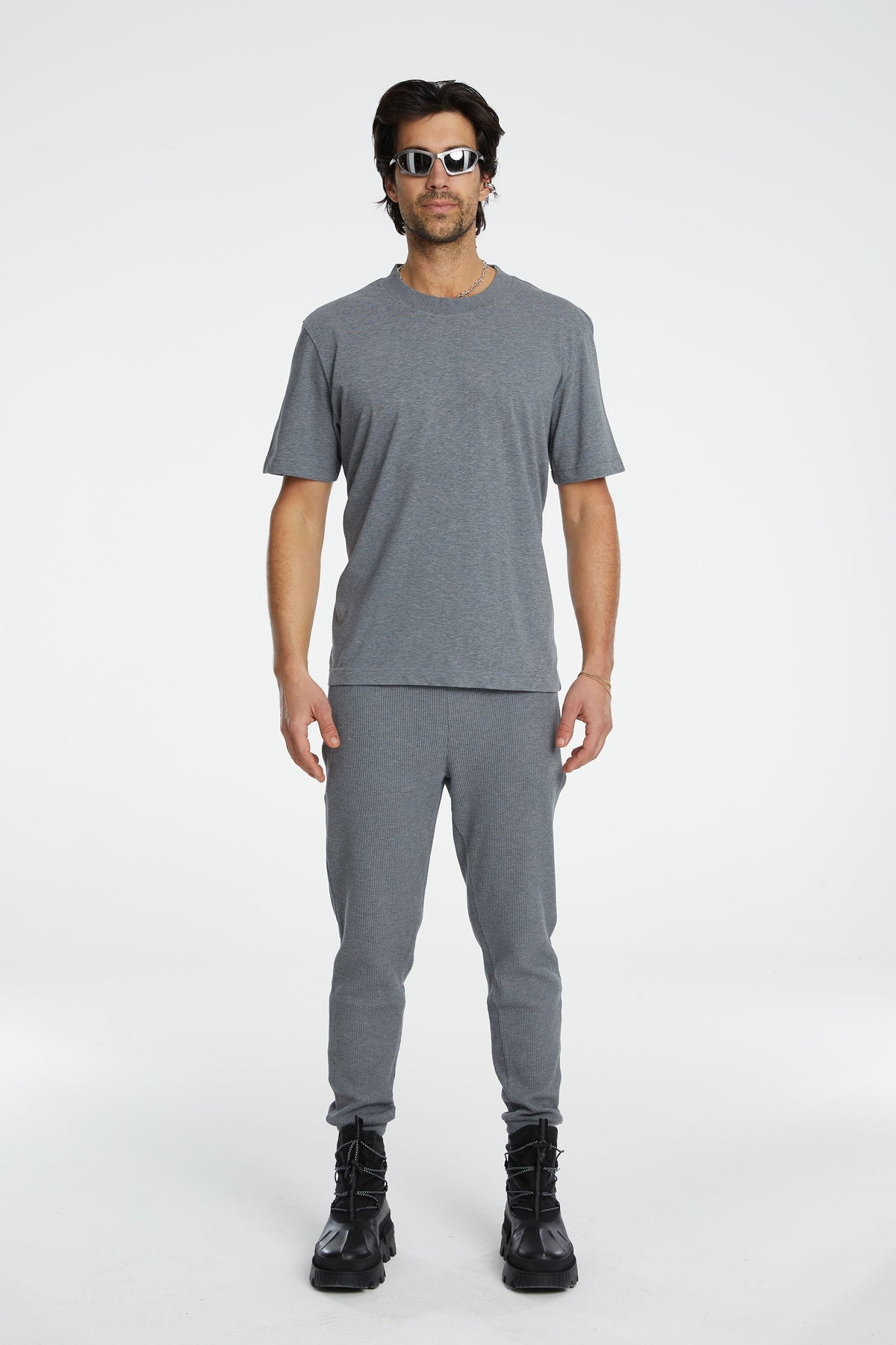Cotton Basic T-Shirt - Gri