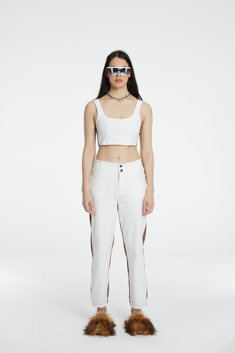 Denim Knit Boyfriend Pantolon - Beyaz/Kiremit