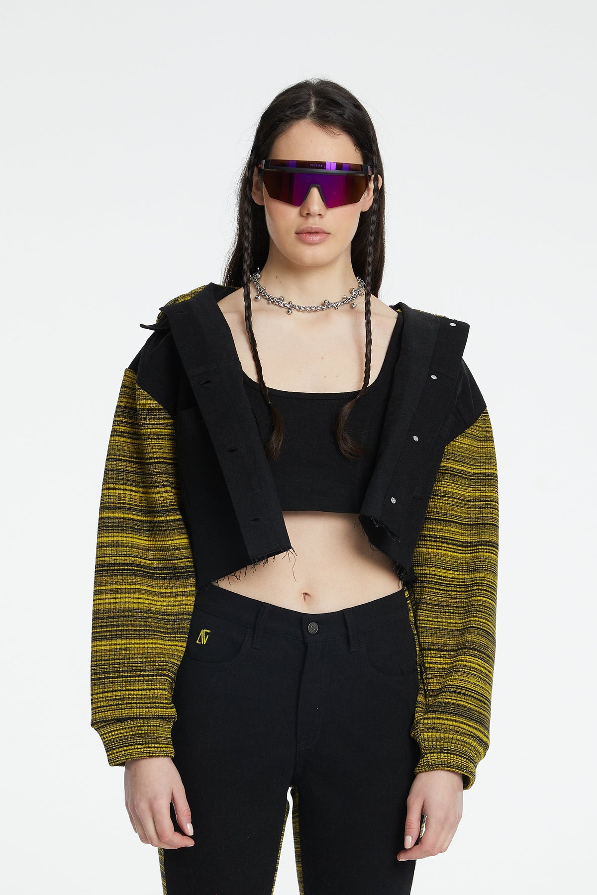 Denim Knit Ceket - Siyah/Sarı