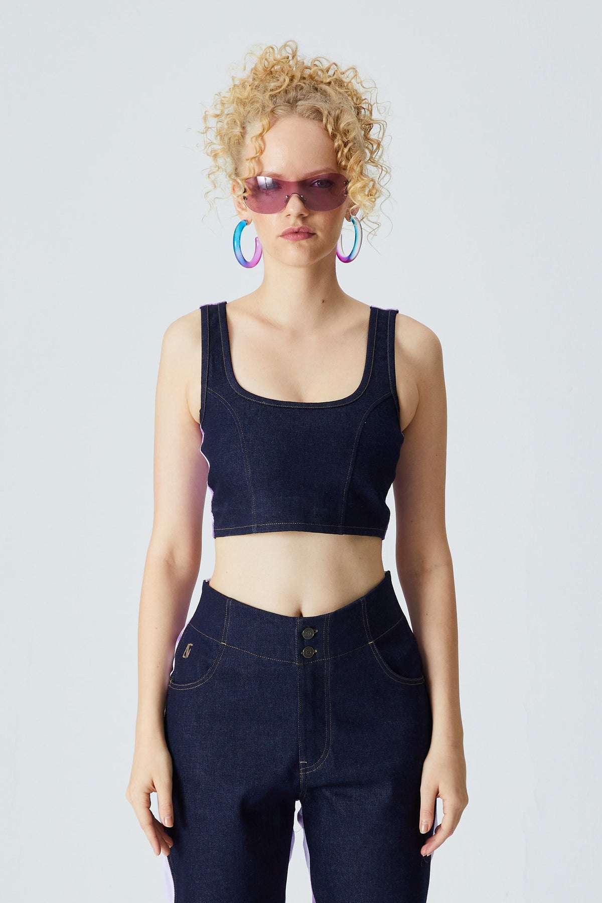 Denim Tank Top - Lacivert/Mor