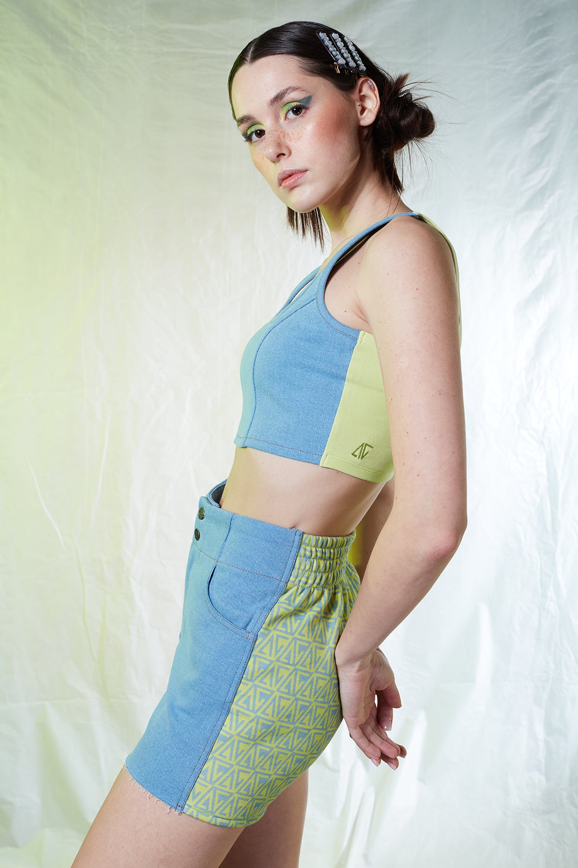 Denim Tank Top -Yeşil/Sarı