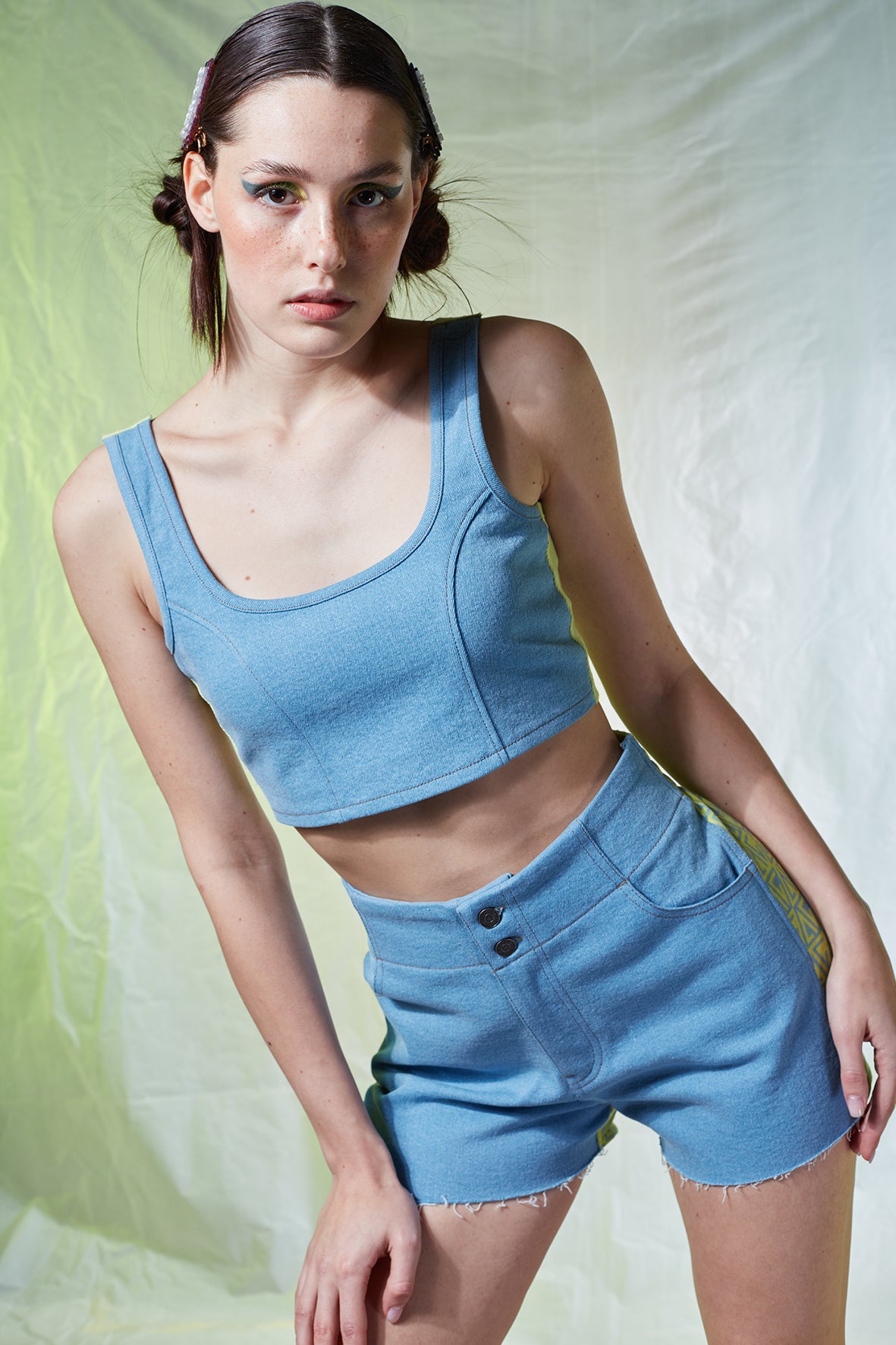 Denim Tank Top -Yeşil/Sarı
