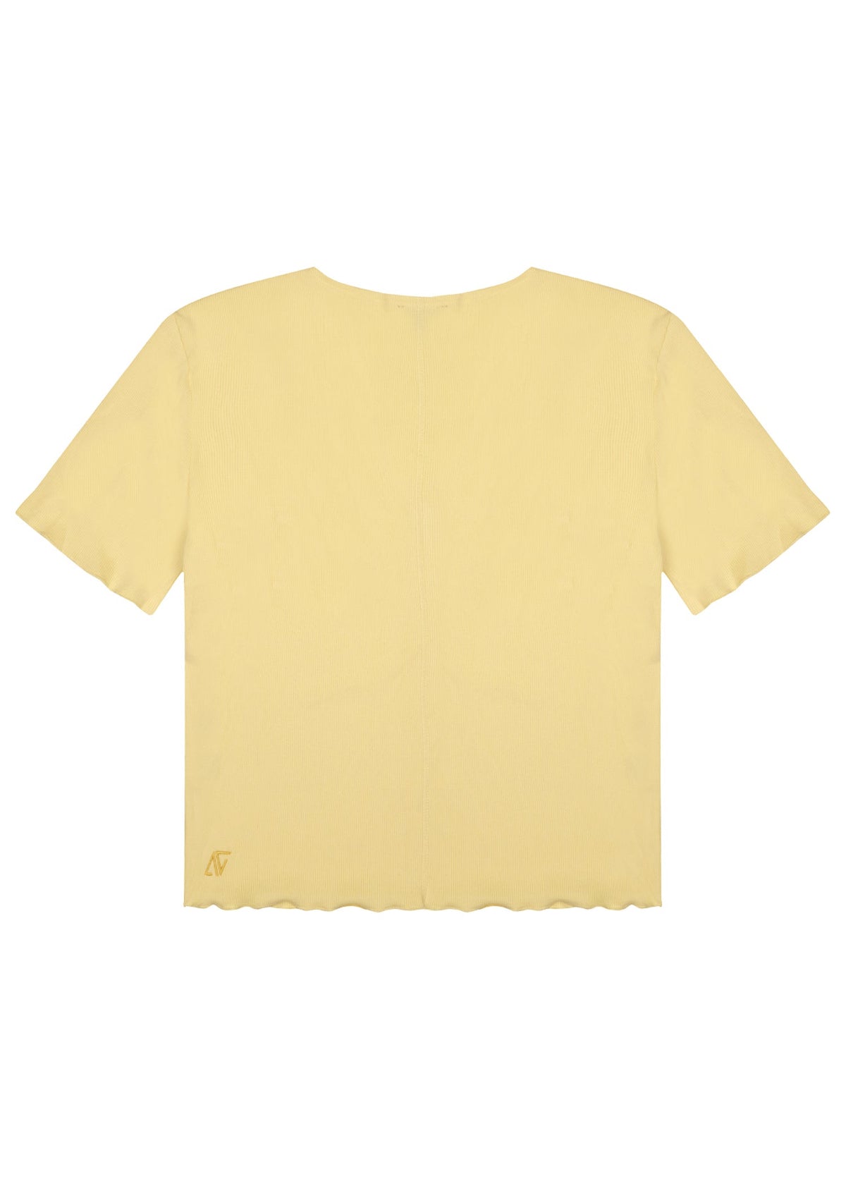 Sarı V Yaka Pamuklu Ribana T-Shirt