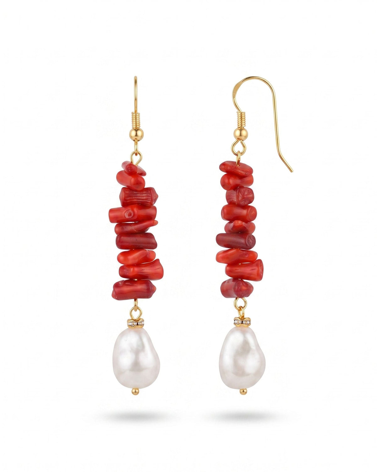 Capri Red Natural Stone Pearl Earrings