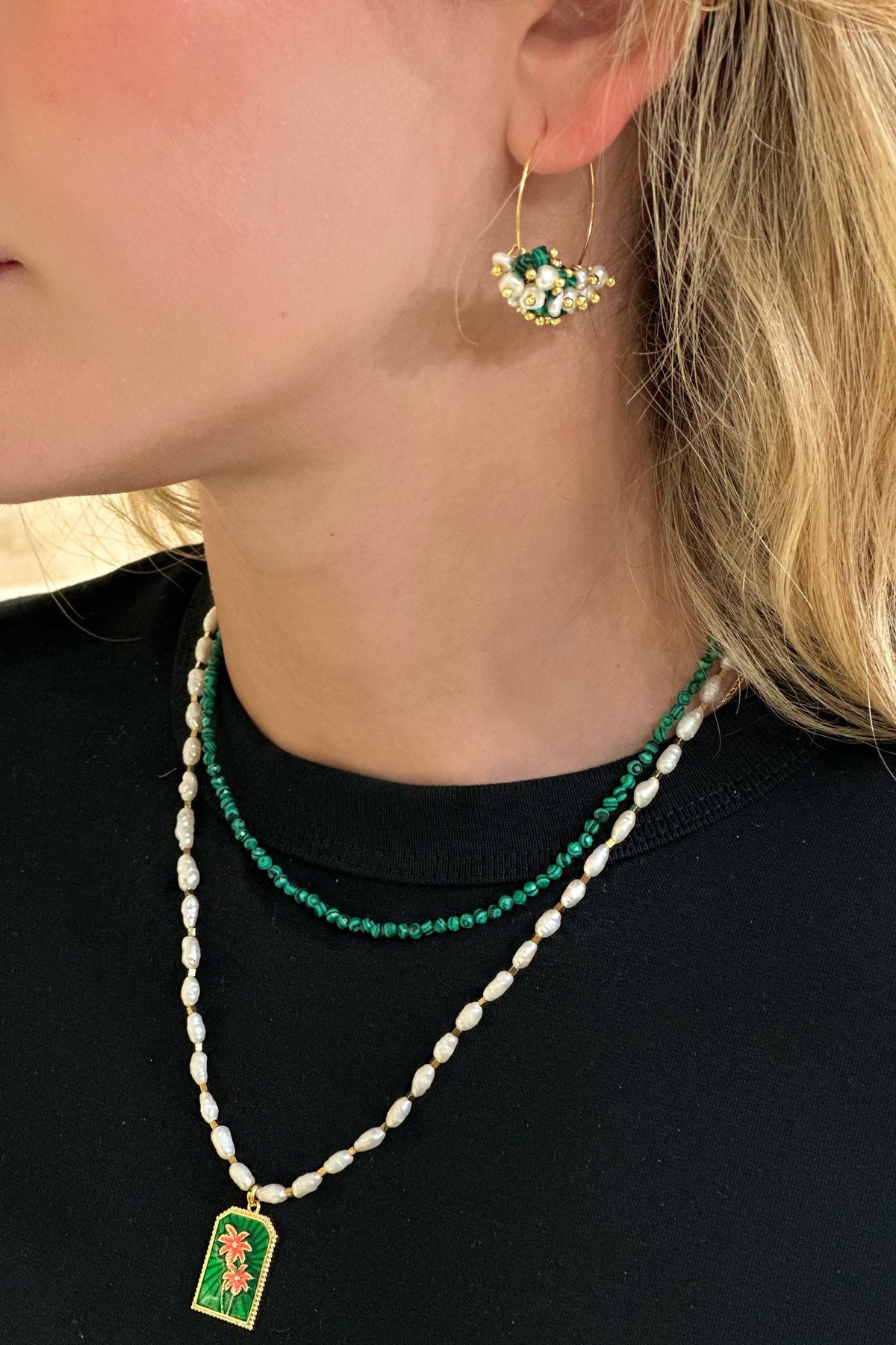 Berrin Özkan-Diana Malachite Pearl Earrings-Küpe-2-roqelvaxirum.shop