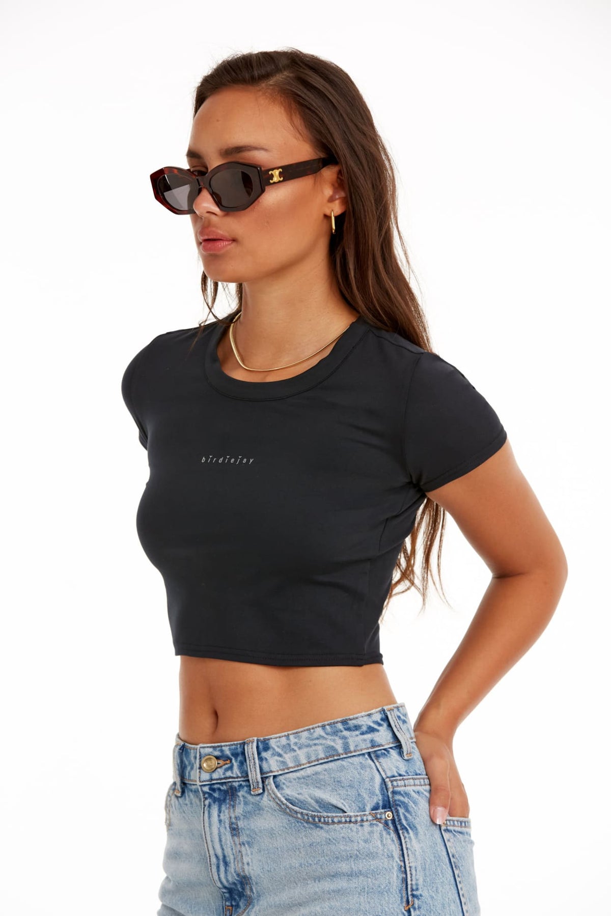 Birdiejay-Birdiesmooth Your New Go To Cropped Baby Tee Si̇yah Kısa Kollu Crop T Shirt-T-Shirts-5-roqelvaxirum.shop