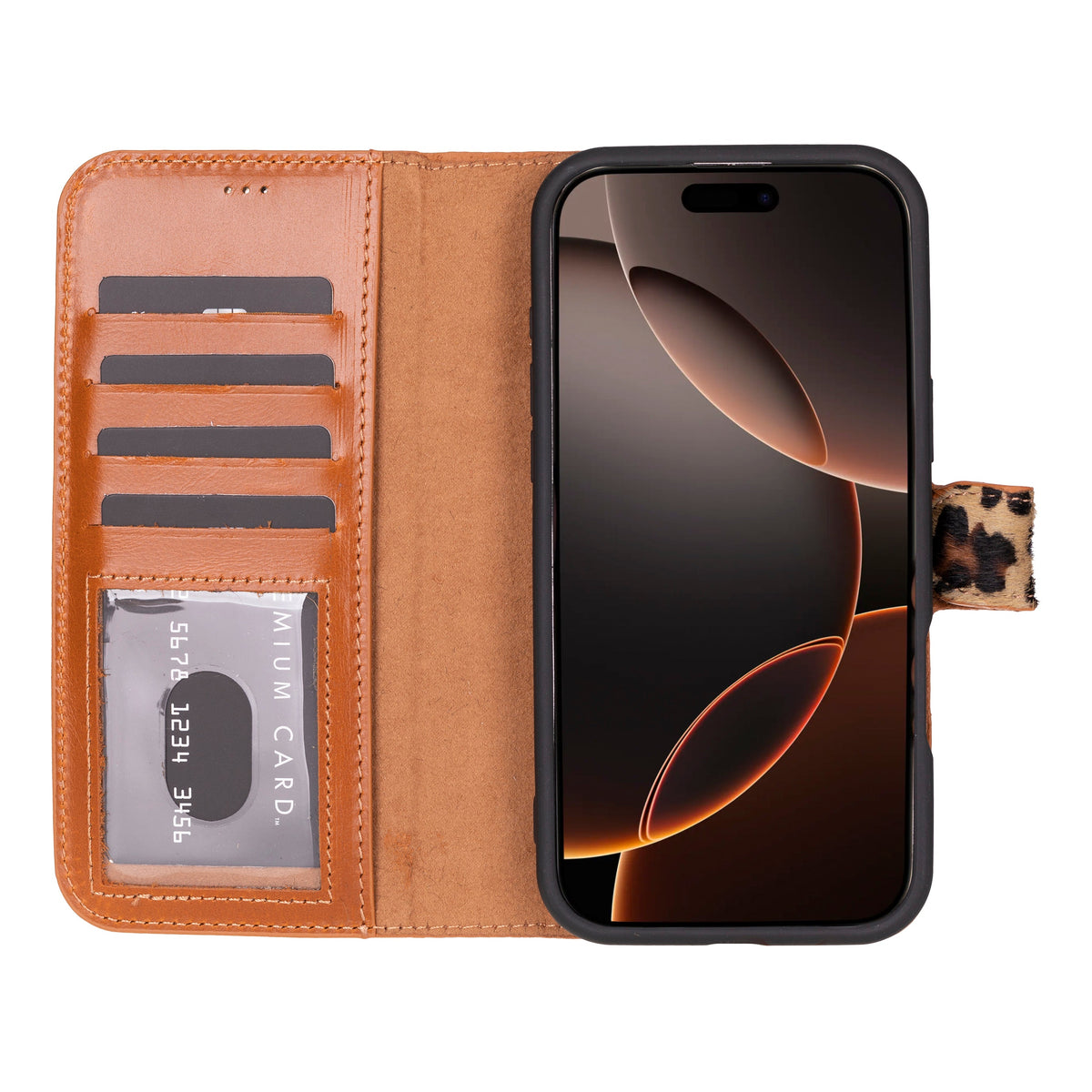 Bloominbag-Bloom Case Apple I Phone 16 Pro Max – Leopard Hakiki Deri Cüzdanlı Telefon Kılıfı-2-roqelvaxirum.shop