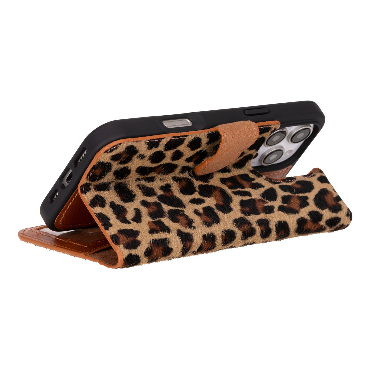 Bloominbag-Bloom Case Apple I Phone 16 Pro Max – Leopard Hakiki Deri Cüzdanlı Telefon Kılıfı-4-roqelvaxirum.shop