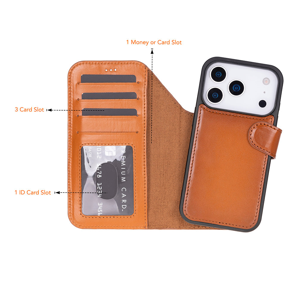 Bloominbag-Bloom Case Magic Apple I Phone 17 Pro Max(6.9") Desert Tan Ayrılabilir Hakiki Deri Cüzdanlı Telefon Kılıfı-3-roqelvaxirum.shop