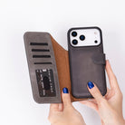 Bloominbag-Bloom Case Magic Wallet Ash Gray Apple I Phone 17 Pro (6.3") Hakiki Deri çıkarılabilir Cüzdanlı Telefon Kılıfı-2-roqelvaxirum.shop