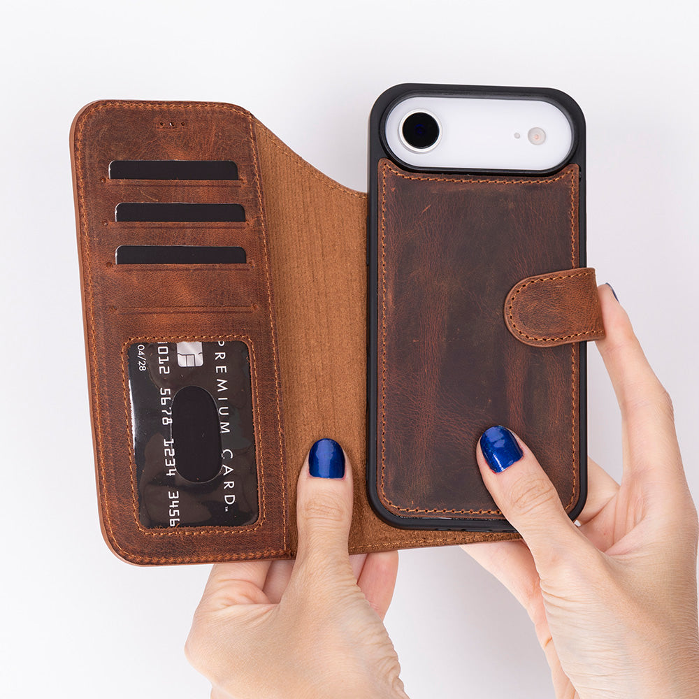 Bloominbag-Bloom Case Magic Wallet Mahogany Saddle Hakiki Deri I Phone 17 Air(6.5") Cüzdanlı Telefon Kılıfı-2-roqelvaxirum.shop