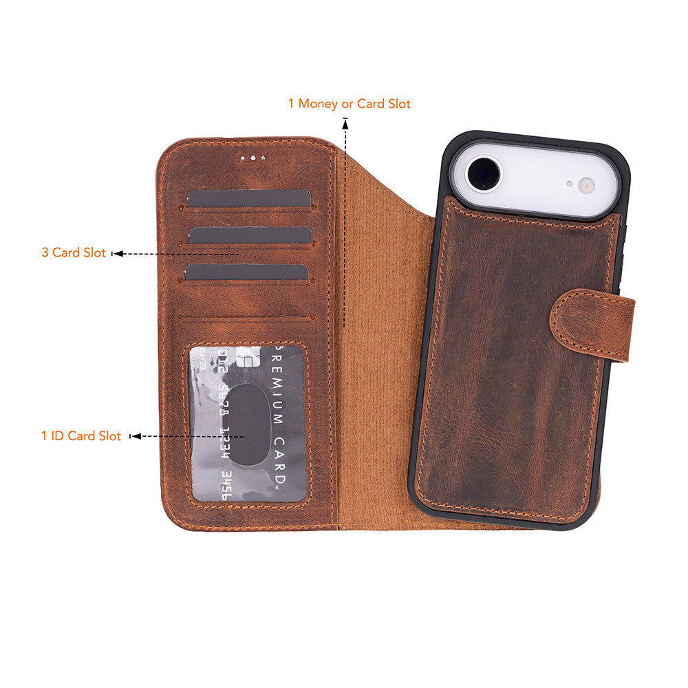 Bloominbag-Bloom Case Magic Wallet Mahogany Saddle Hakiki Deri I Phone 17 Air(6.5") Cüzdanlı Telefon Kılıfı-3-roqelvaxirum.shop